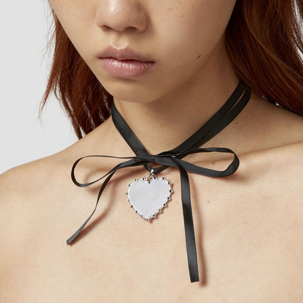 UO Rhinestone Heart Ribbon Necklace